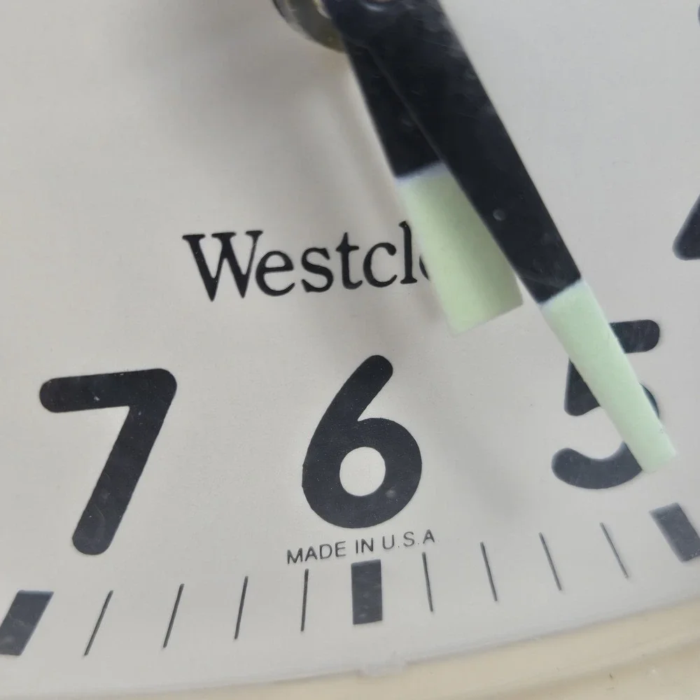 Vtg Westclox Beige Alarm Clock Wind Up Luminous Hands MCM Retro Decor SEE VIDEO